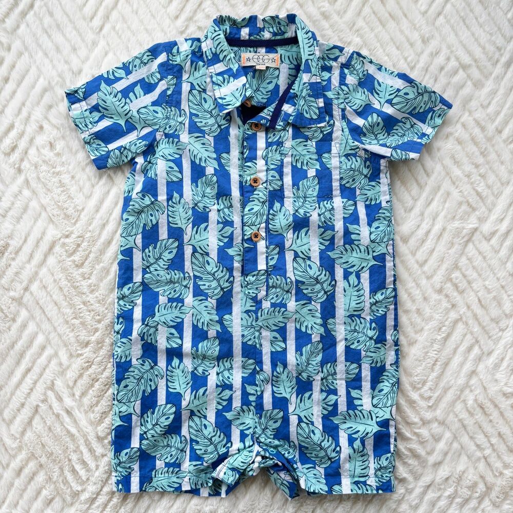 EGG New York Baby Boys Tropical Leaf Romper Short Sleeve One Piece 18M